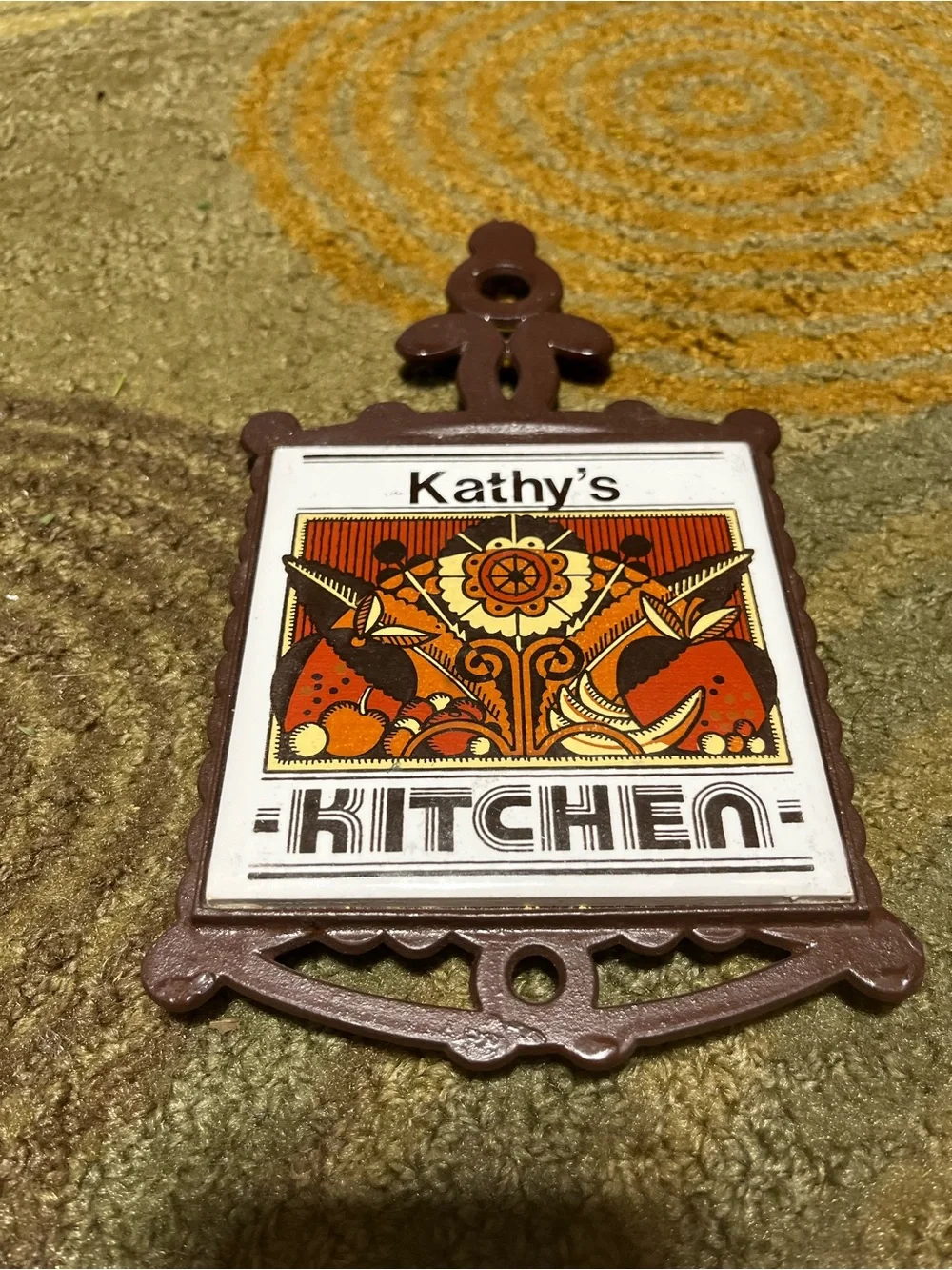 Kathy's Kitchen Decorative Wall Plaque - Brown & Orange/ Trivet